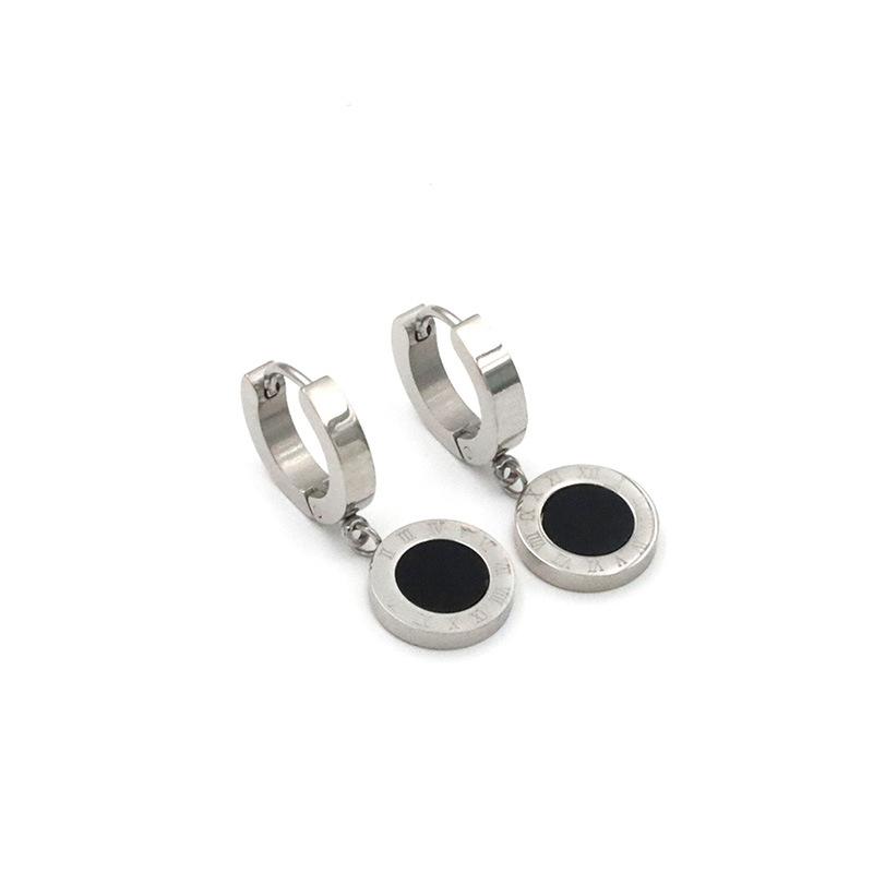 Accessories Titanium Steel Roman Numbers Ear Buckles Women'S Non-Fading Personality Fashion Round Pendant Earrings Premium Sense