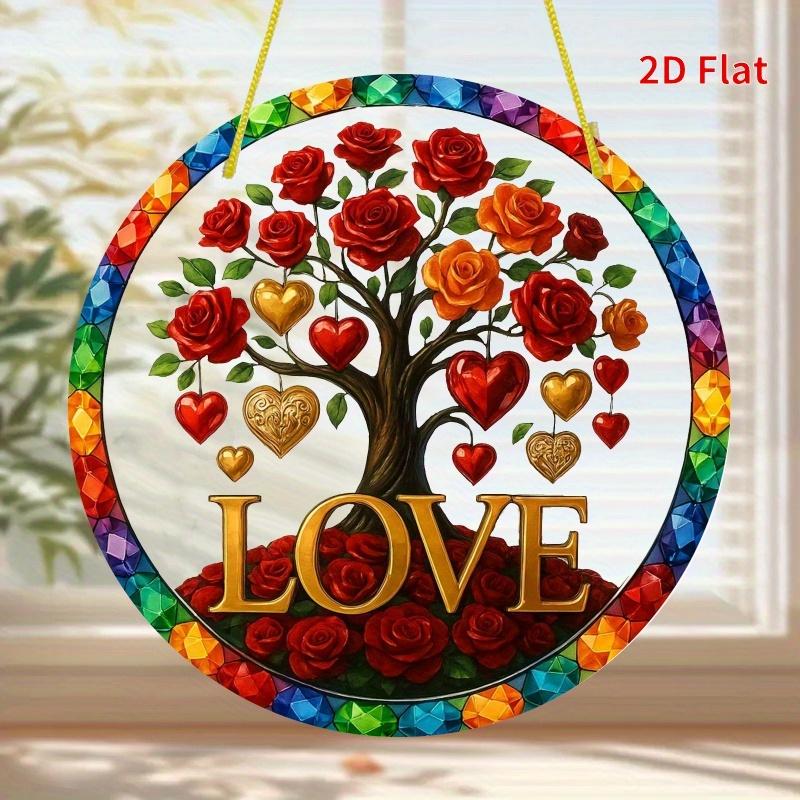 2D Flat Bohemian Rose Tree Acrylic Decoration Sign, Rose Theme Design, Suitable for Wall Decoration, Porch, Room, Villa, Accents Home, Hallway, or Wor