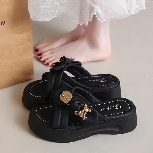 

Premium thick-soled sandals women s summer outer wear 2025 new versatile skirt cool slippers soft-soled muffin half-drag 40 чёрный