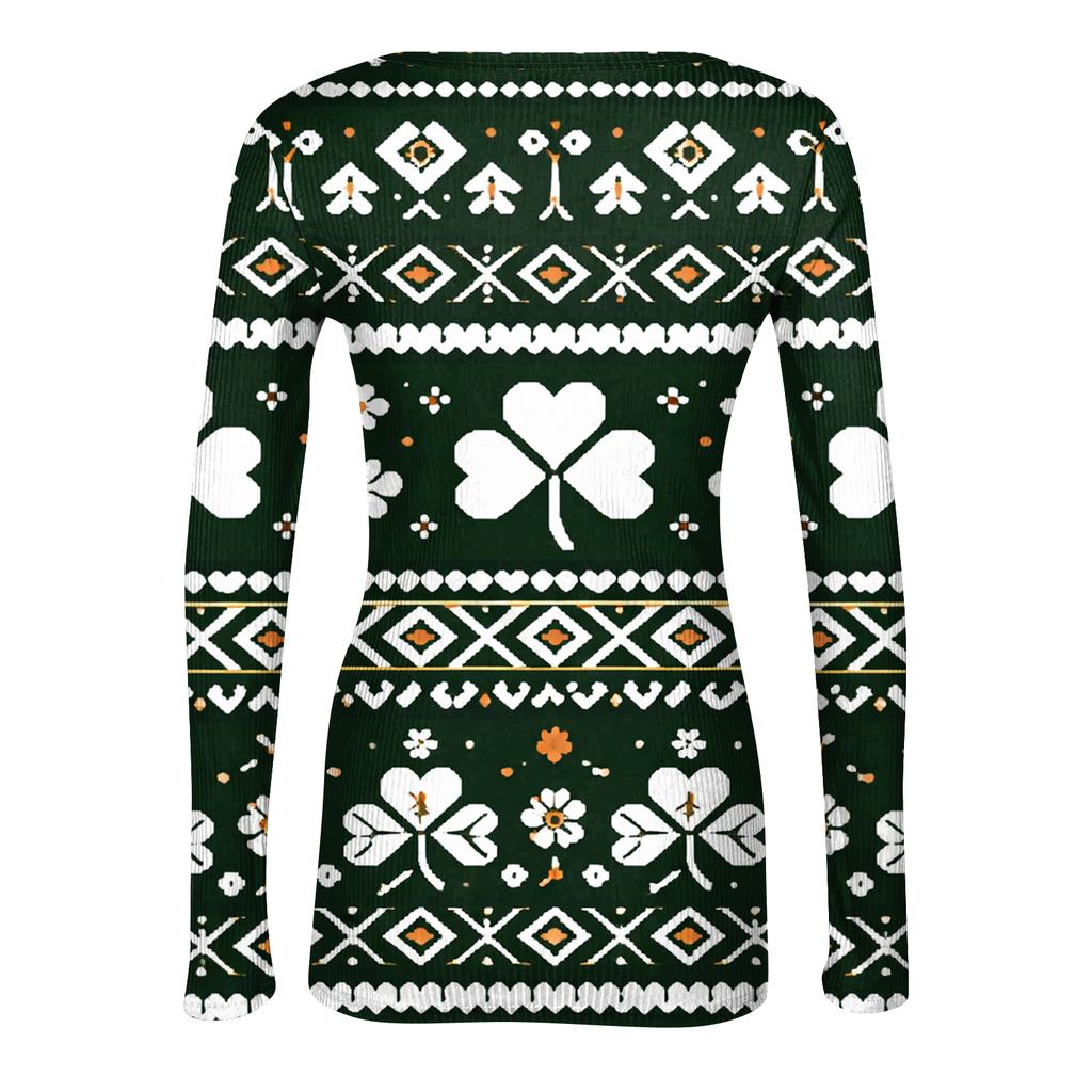 Women's And Winter Slim T-shirt Fashion Casual Printing Round Neck Pullover Long Sleeve Top