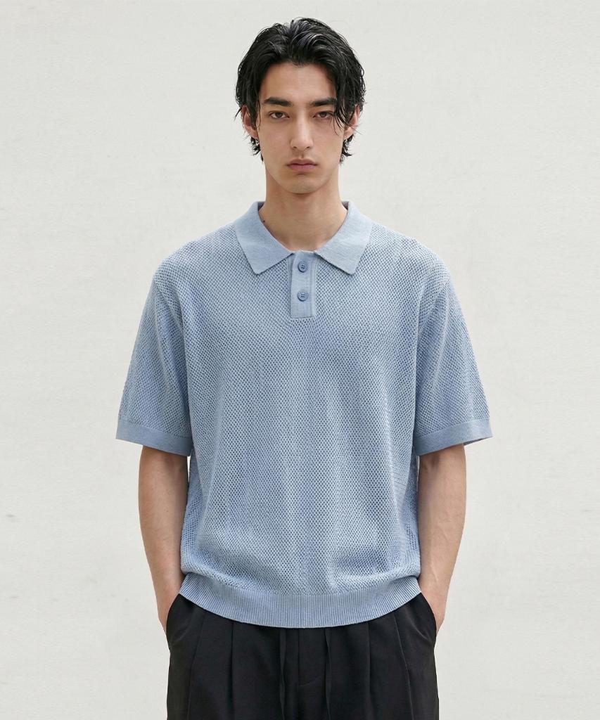 ADHOC Men'S Summer Short Sleeve Collared Knit (Sky Blue) (Hc4Ska1)