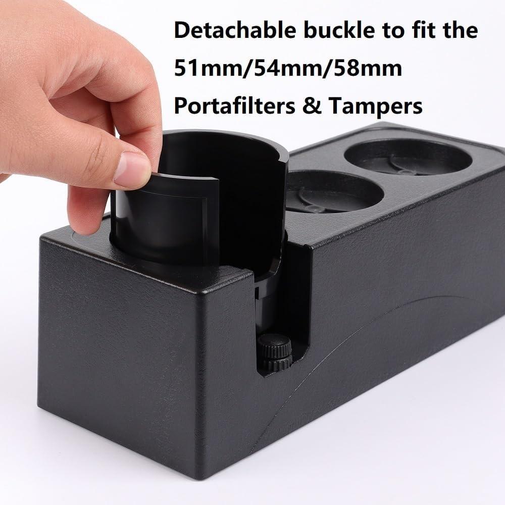Espresso Tamper Station Multifunctional Coffee Knock Box 51-58Mm Multi-Fit Adjustable Portafilter Holder Coffee Black X