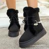 Fashion Non Slip Thick Bottom Furry Snow Boots Women 2025 Winter Pearl Bead Fluffy Fur Ankle Boots with Platform Warm Plush Suede Shoes