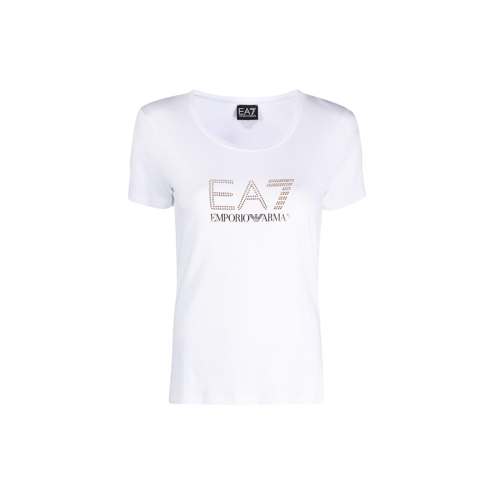 Emporio Armani EA7 Series Letter Print Round Neck Logo Print Short Sleeve T-Shirt Women tops White 8NTT67-TJDQZ-1100 XL