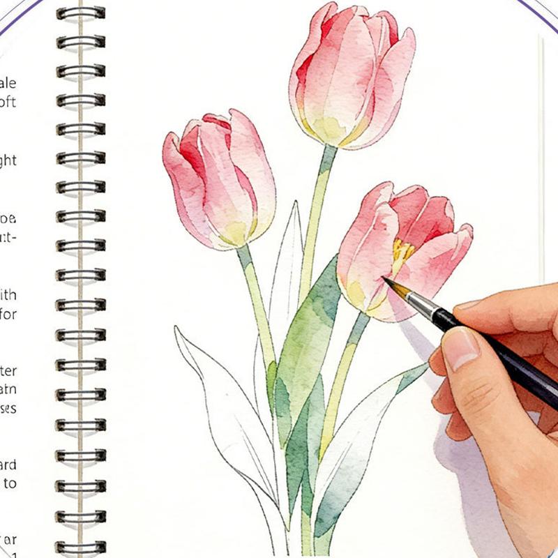 Cuaderno de Acuarela de Flores con Espiral Papel Grueso Guías Fáciles Para Principiantes Práctica Diaria de Arte