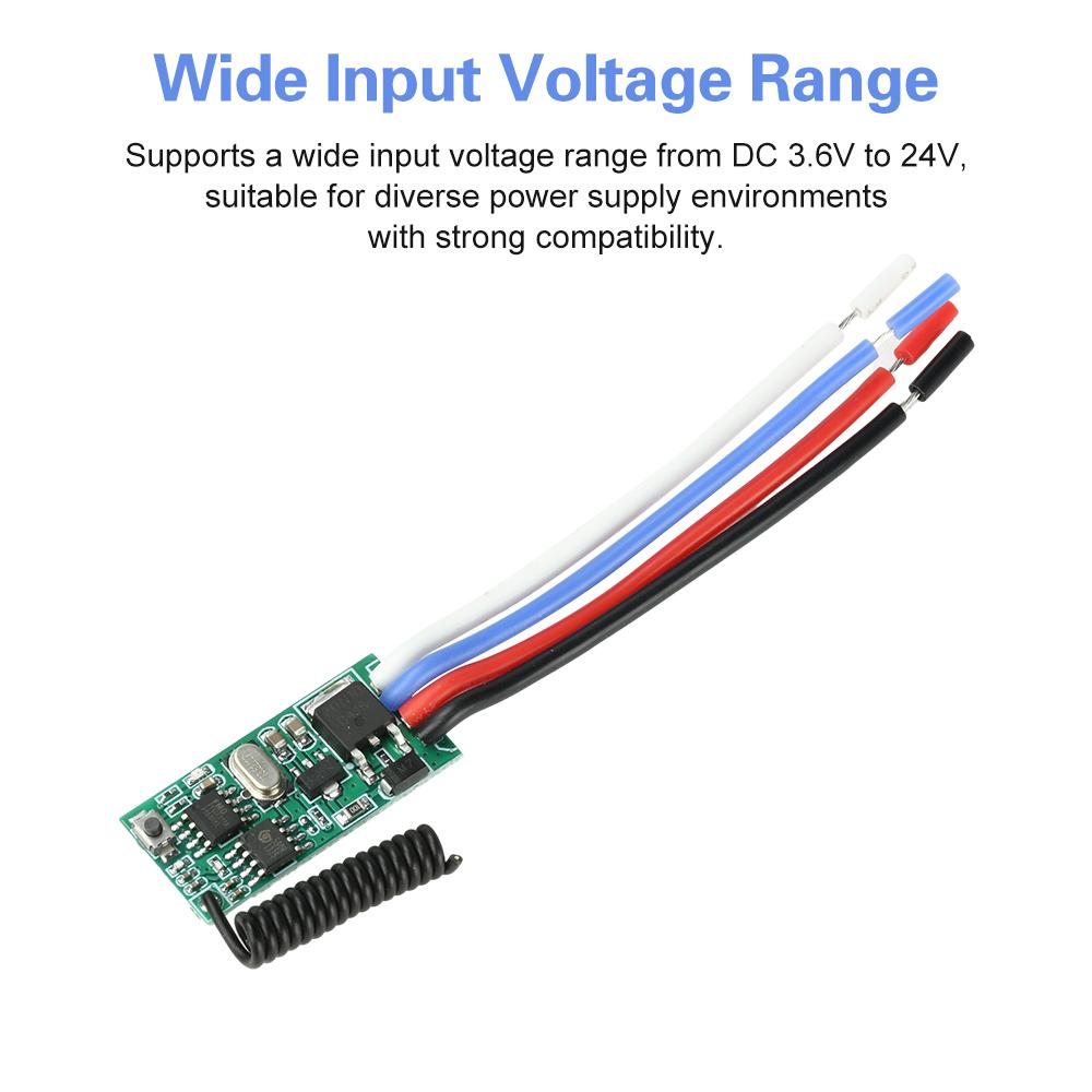 DC 3.6V-24V 2A Mini Remote Switch 12V 24V Mini Receiver LED Access Control Single-Channel Remote Switch 433MHz