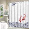 1pc Koi Fish Wave Shower Curtain Digital Illustration Stylized Blue Swirl Pattern Light Grey Background White Swirls Modern Desi