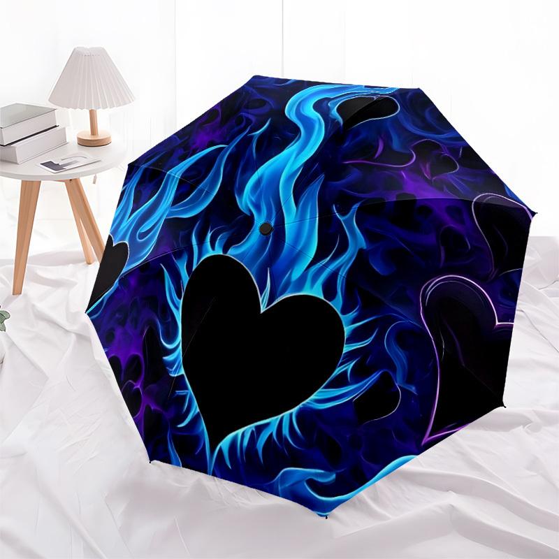 1pc Heart FlameAutomatic Folding Umbrella, Portable & Foldable Design with 8 Ribs, Casual Outdoor Accessory Yy250804291