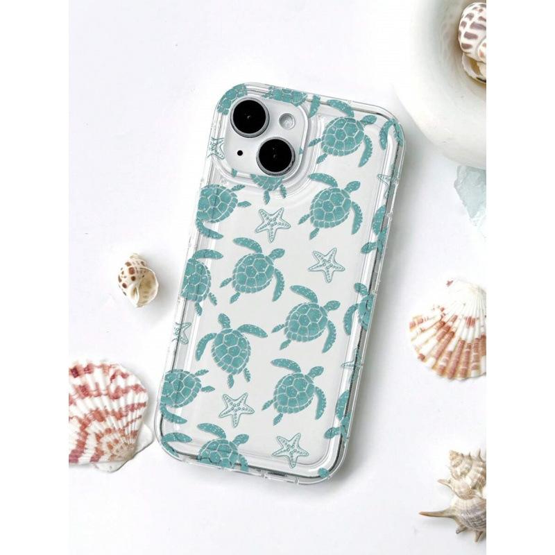 Starfish green sea turtle suitable for Apple 16promax mobile phone case 15plus transparent 1413 Europe and America 12 airbag
