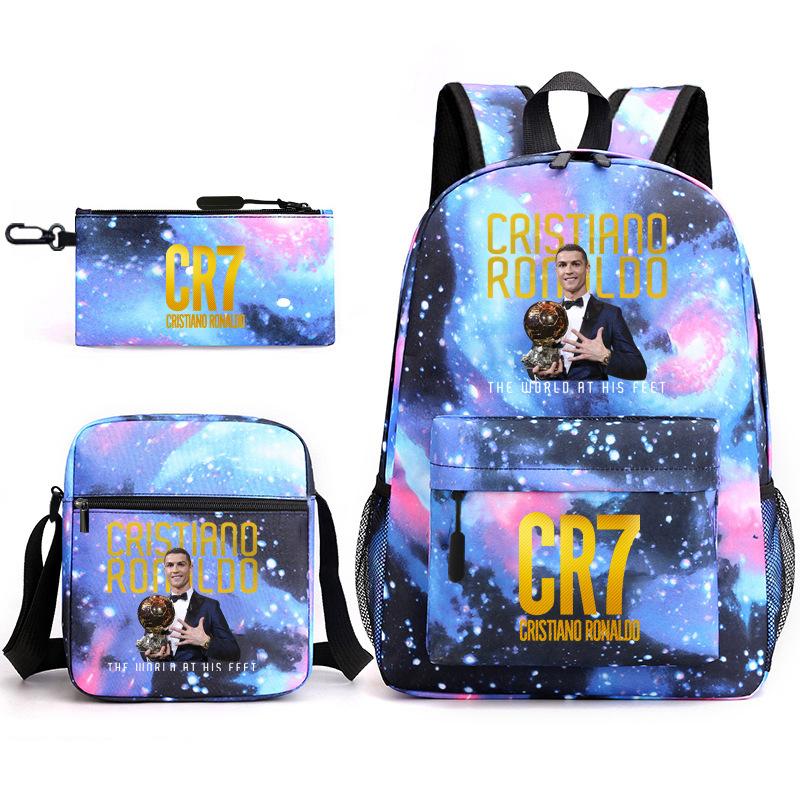 Sports Football Team Print Youth Primary and Secondary School Students C Luo Schoolbag Men and Women Leisure Travel Backpack CR7