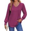 Women's T-shirt Solid Color V Neck Long Sleeve Top