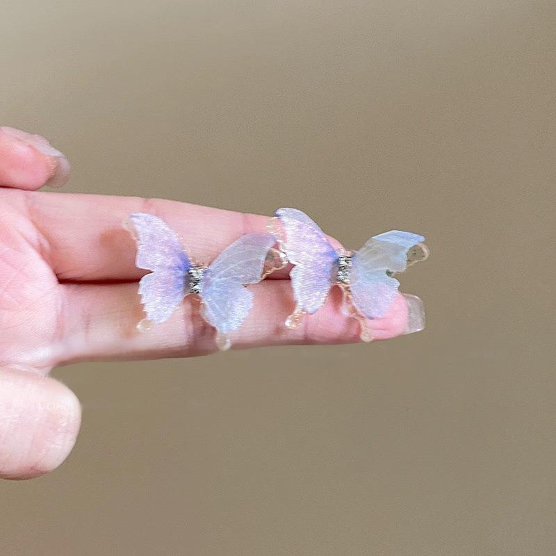 Silver needles small fresh gradual change artificial crystal butterfly stud earrings ear buckle explosion atmosphere flower earrings earrings women