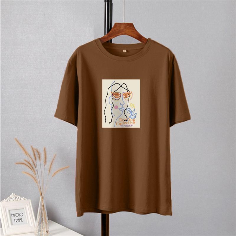 Shellsuning Summer New Aesthetic Printed Tshirts for Women 100% Cotton Vintage Short Sleeves Basic Tees Oversize Top Korean Casual Harajuku Tops