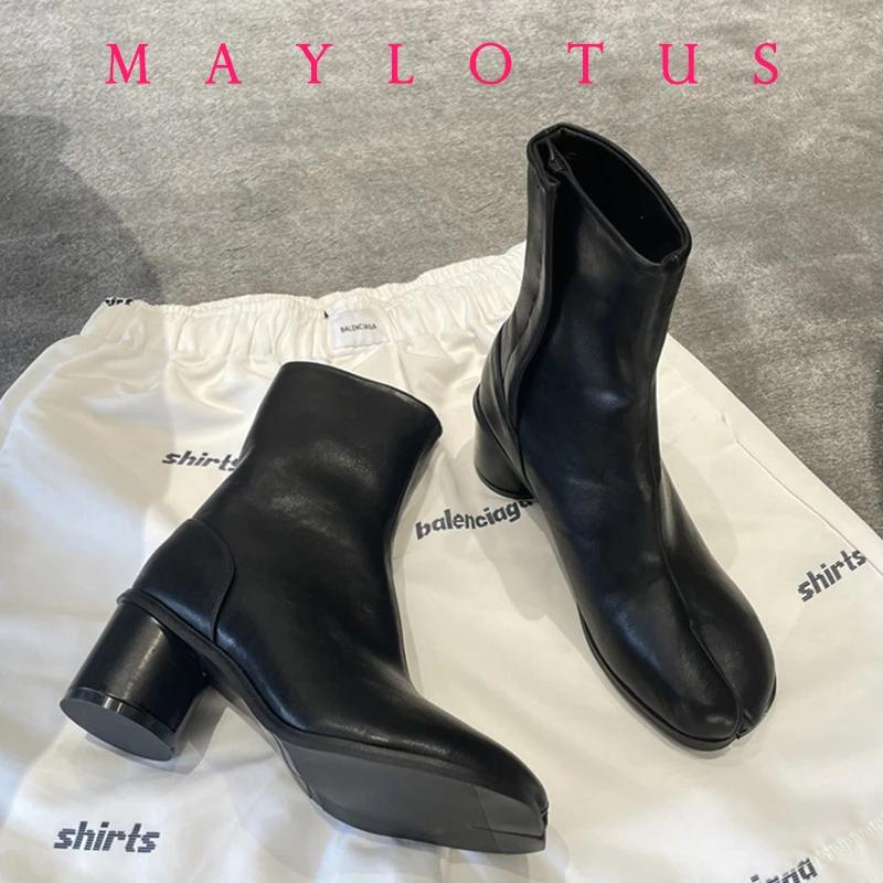 

Модные ботинки таби с раздельным носком, ботинки челси, обувь таби, высокие кожаные ботинки, туфли на подкове, каблуки 3/6/8 см, женская обувь на толстой подошве 35