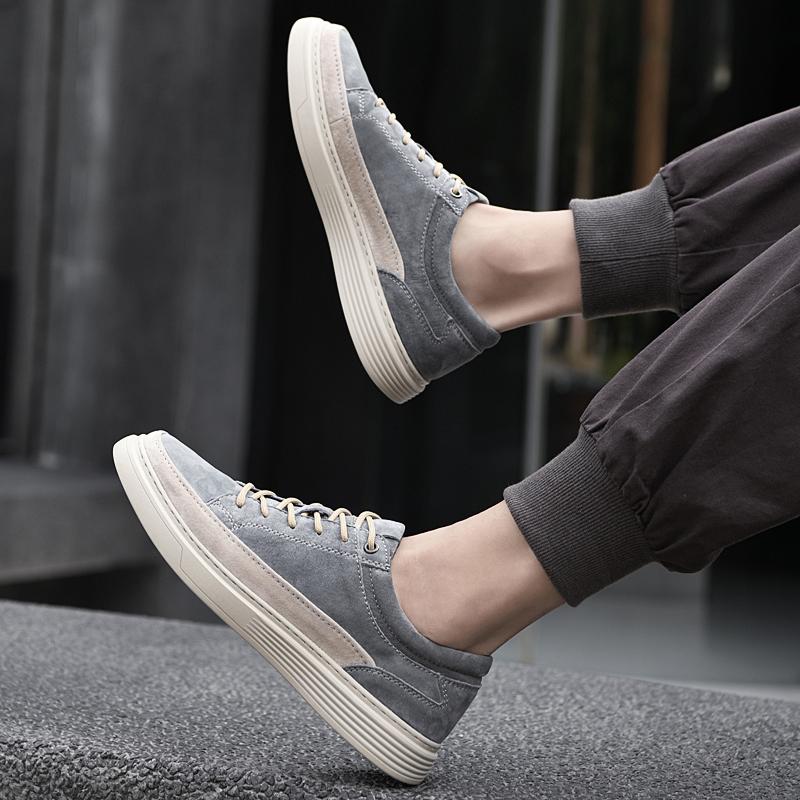 Men Top Layer Pigskin Leather Board Shoes Casual Shoe Soft Comfortable Mens Board Shoe Breathable Lace Up Fashion Sneakers Shoes