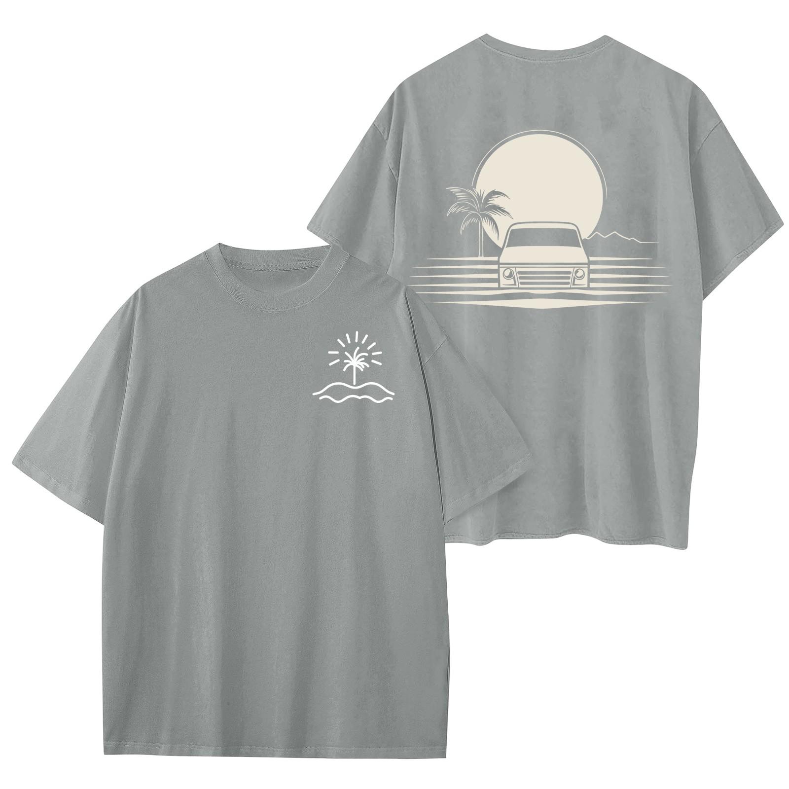 Женский круглый вырез модный свободный гавайский принт короткие рукава XL