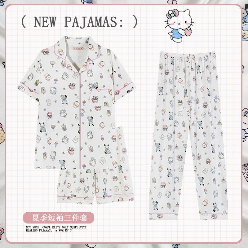 Soft Waxy Rabbit Pajamas Women's Japanese Milk Gentle and Cute Cartoon Girly Casual Short-sleeved Loungewear Three-piece Set