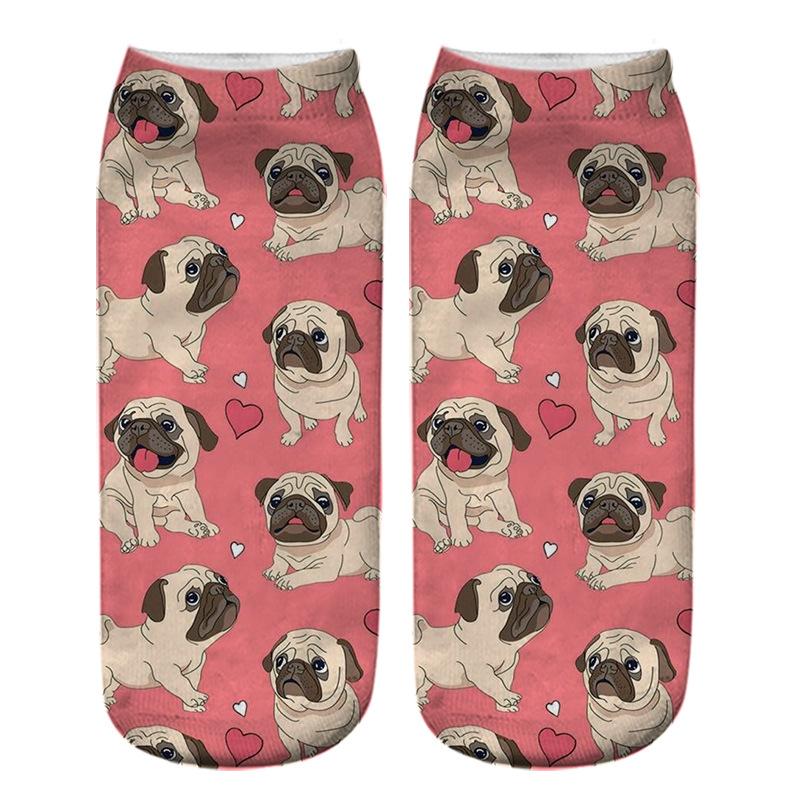 Kawaii 3D Pug Dog Print Short Socks Cotton Fashion Cute Japanese Soft Women Kawaii Animal Dogs Slippers Socks
