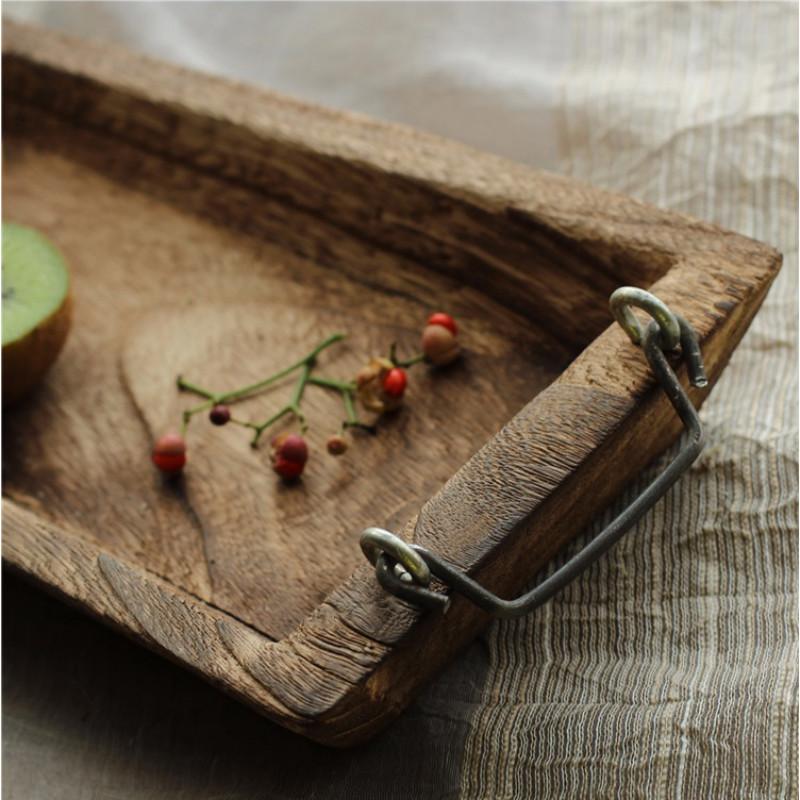 Log Tray Rectangular Wooden Tea Solid Wood Hotel Dinner Coffee Serving Dessert Bread Snack Fruit  Storage Decorative