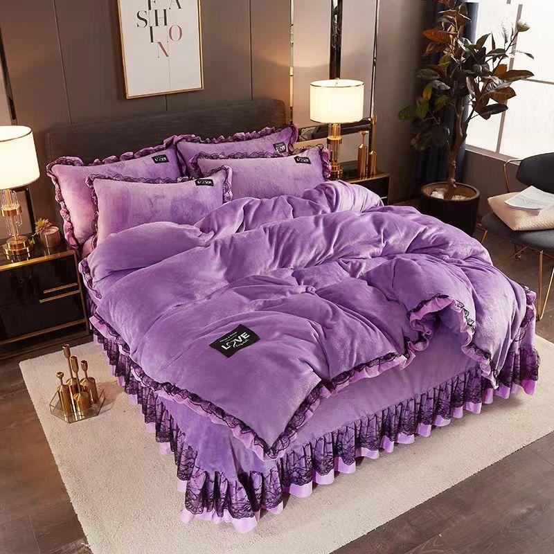 King size/Queen size/Full Size Sheet Quilt Cover Pillowcase Set Thick Cotton Bedroom Simple Bedding High Quality