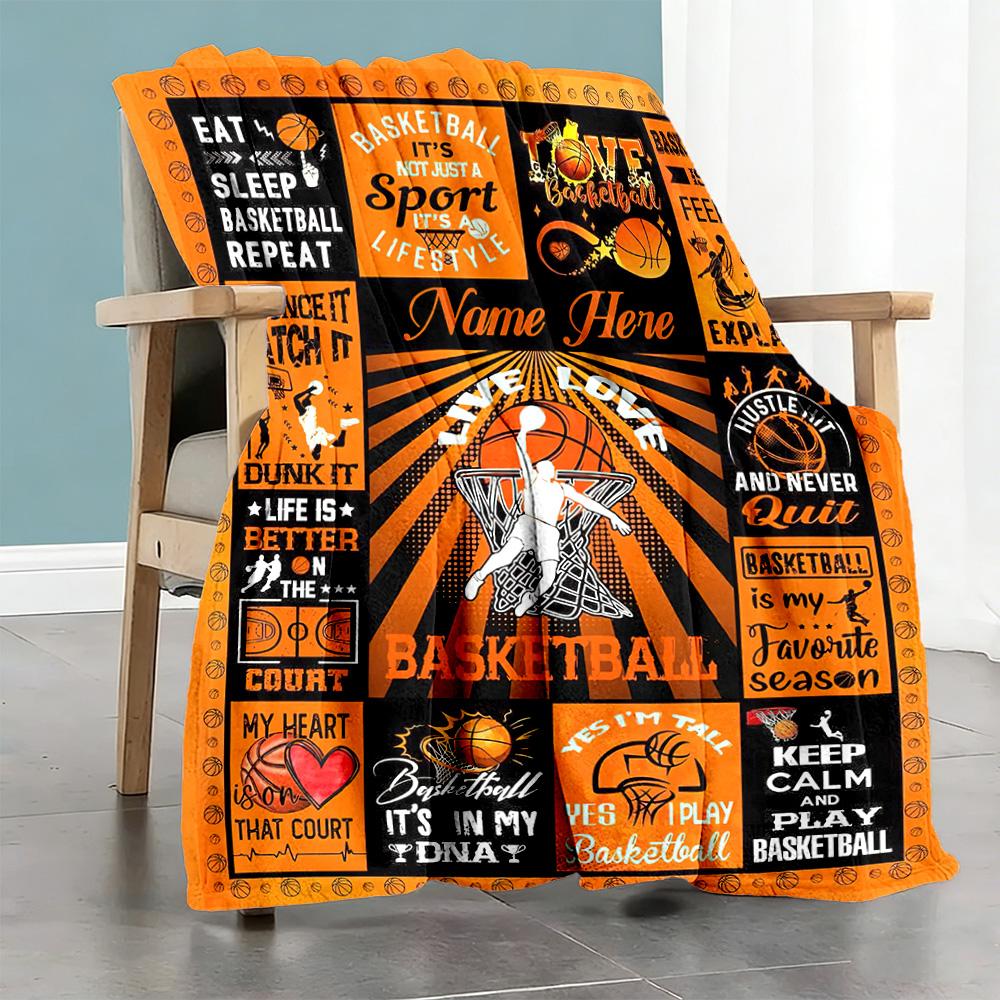 Orange Basketball Style Personalized Text Blanket Gift Personalized Blanket Warmthful Decor Great for Bed Livingroom Nap Seaside for All Occasions
