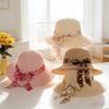 Summer Sun Protection Visor Women's Big-brimmed Straw Hat Streamer Printed Bucket Hat Fashionable Versatile Travel Sun Hat