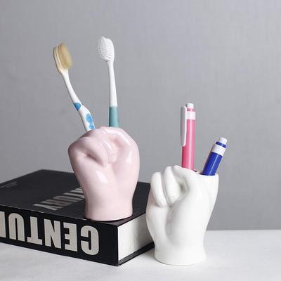 Ceramic Toothbrush Holder - Creative Cute Hand Ornament for Home Décor