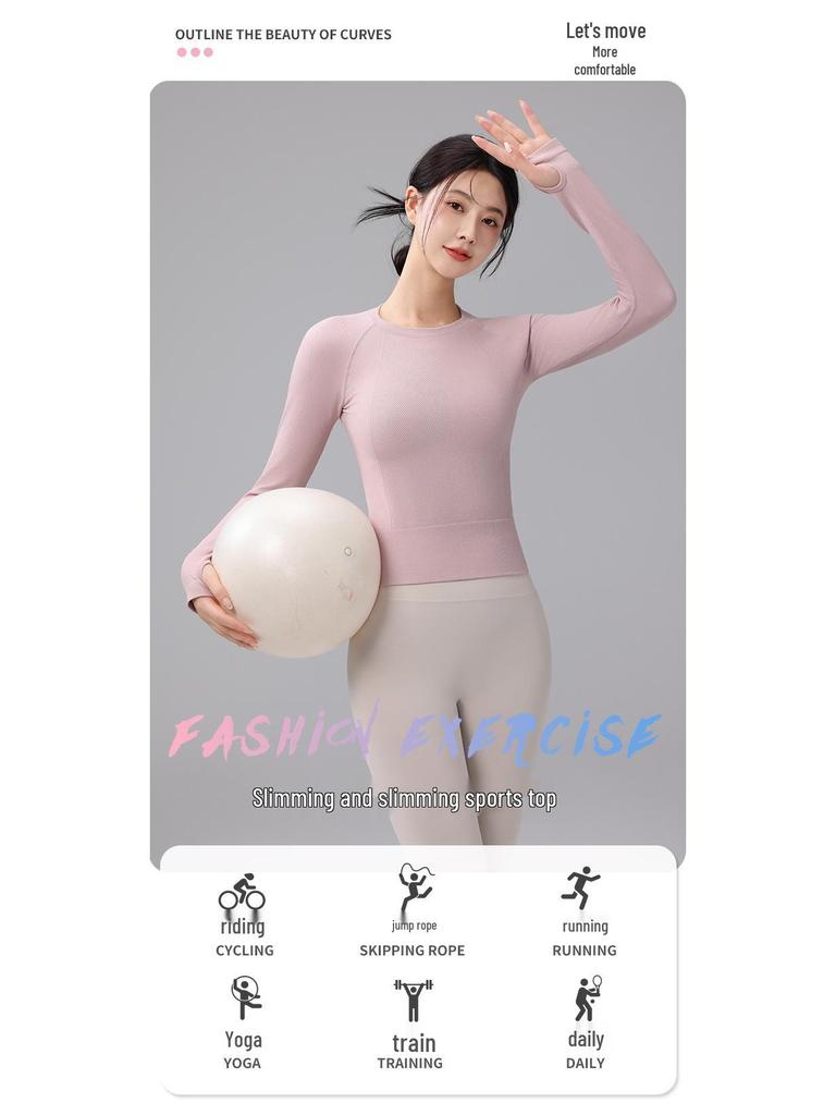 Women's Quick-Dry Long Sleeve Yoga and Running Top - Round Neck, Thickened for Autumn/Winter