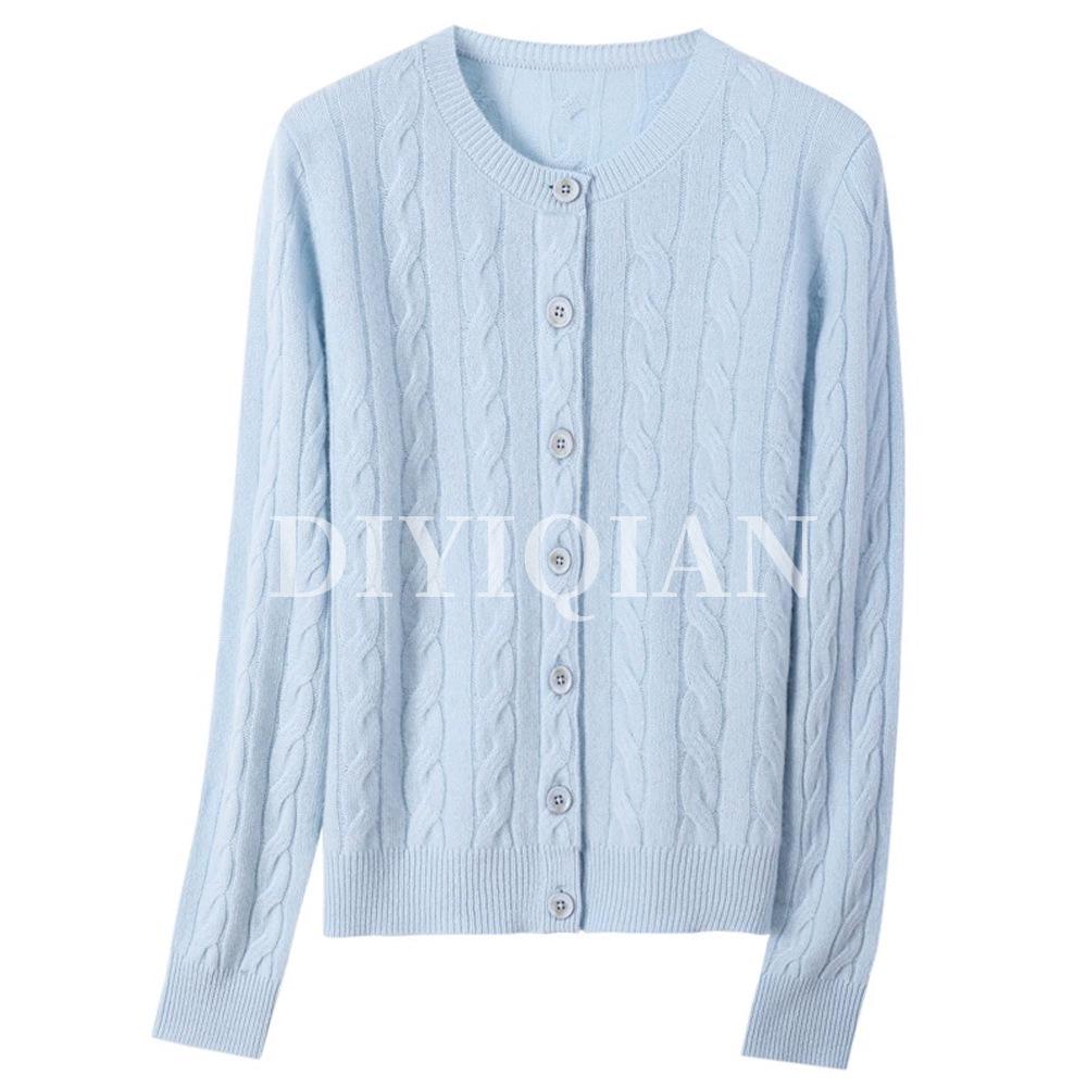 DIYIQIAN Damen Klassischer Retro Zopfmuster Woll-Cardigan - Herbst/Winter Rundhals Vielseitiges Oberteil