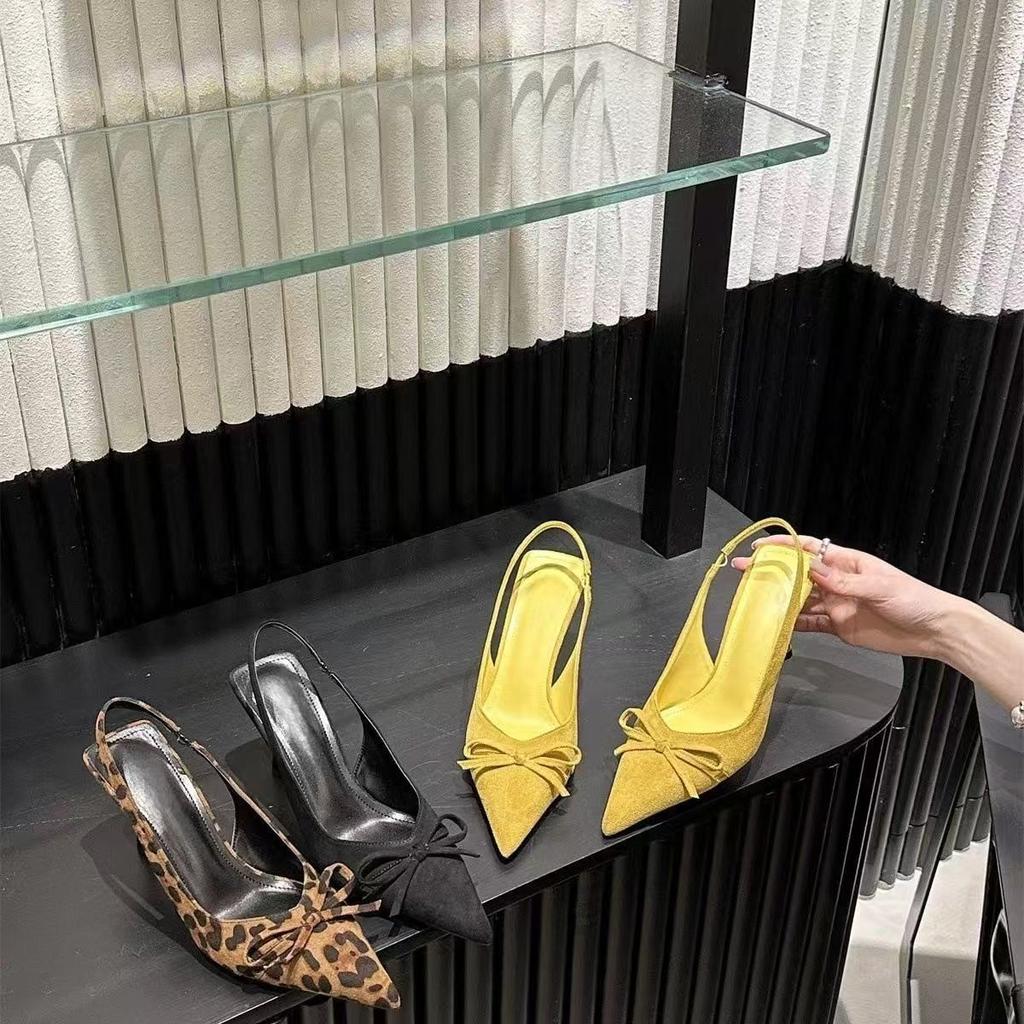 Pointed Fairy Wind Bag Head Sandals Women's Spring and Summer New Niche High Heels Thin Heel Bow Single Shoes Women