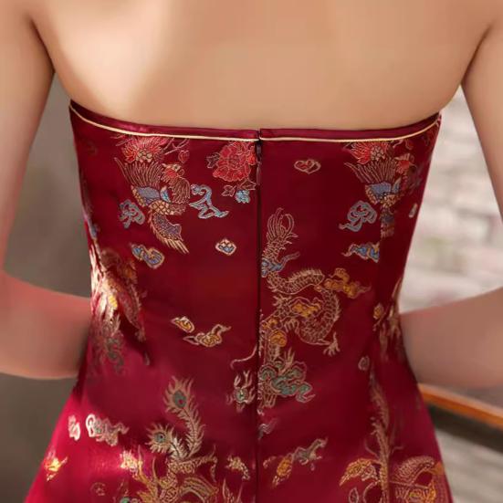Ženy Léto Cheongsam Stojánek s límečkem Potisk na rameni Dělený lem bez zad s vyhloubeným lemem Bez rukávů Qipao Slim Fit Retro společenské šaty v čínském stylu