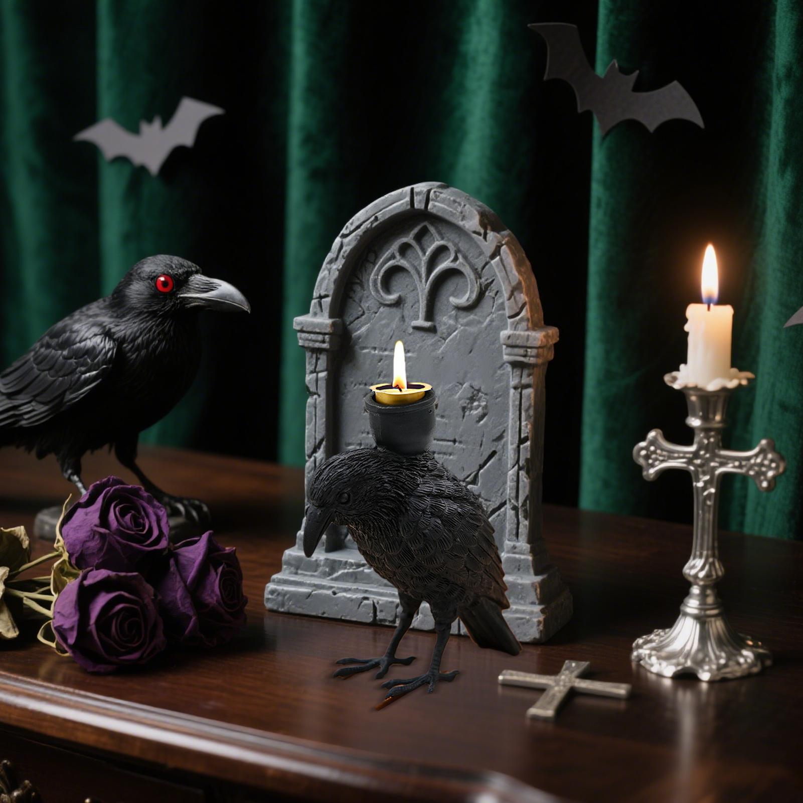 

Crow Candle Holder Halloween Tea Lamp Holder Gothic Resin Crow Candlestick Statue Home Decorative Candlestick Stand Props China Mainland