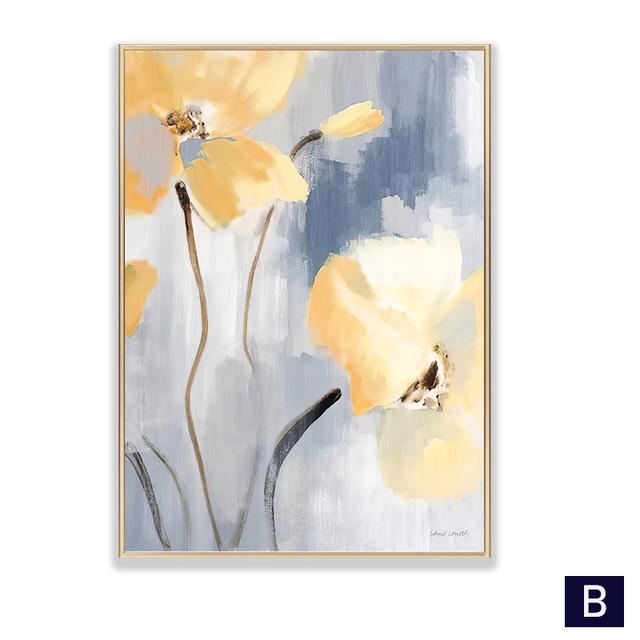 Abstract Canvas Painting Retro Yellow Flower Poster Print Modern Wall Art Pictures for Living Room Bedroom Nordic Home Decor