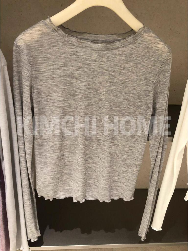 Süßer Rüschen-Cardigan mit Rundhalsausschnitt in Milchgeschmack-Optik zum Layern - Damen Dünnes, halbtransparentes Langarm-T-Shirt