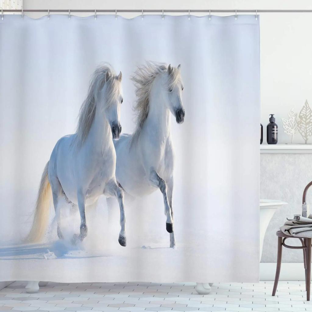 Horse Shower Curtain Western Masculine Horses Run In Farm Field Animal Farmhouse Bath Curtain Waterproof Polyester Fabric Decor
