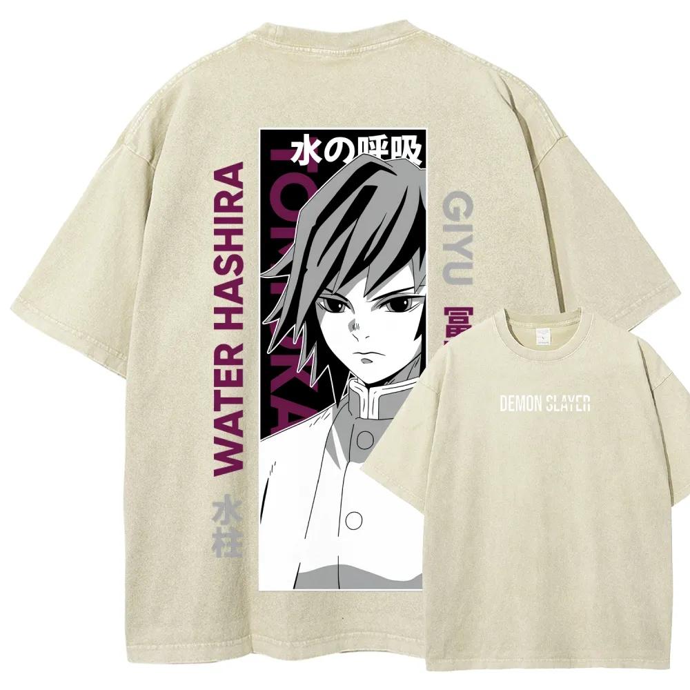 

Manga Demon Slayer Tomioka Giyuu Printed Tee Men Women Clothing Washed Cotton T-shirt Vintage Casual T Shirt Harajuku Tshirt S бежевый