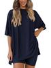2026 Women's Casual Round Neck Slit Loose Short Sleeve Home Wear Set