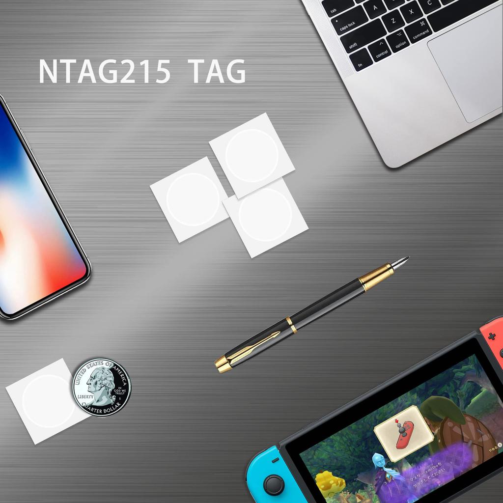 NFC Tags NTAG215 White NFC Waterproof Rewritable 25mm Diameter 504 Bytes NFC Compatible with Tagmo and All Phones and Devices (100-Pack) Labels,
