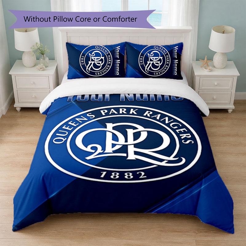 Queens Park Rangers FC Set Biancheria da Letto con Testo Nome Personalizzato 1 Copripiumino+2 Federe Logo Calcio Regalo Personalizzato per Occasione Speciale Decorazione Camera da Letto