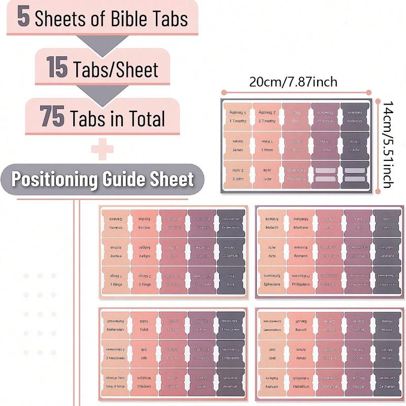 75pcs Bible Tabs, Bible Index Tabs Stickers for Catholic/Christian Bible, Sticky Notes Back To School