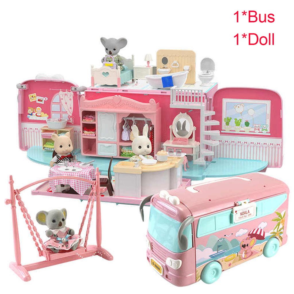 Koala Diary Dollhouse Home Pretend Toys Miniature Furniture Bus Dolls Accessories Girls Diy Toys Miniature Scene Doll House Gift