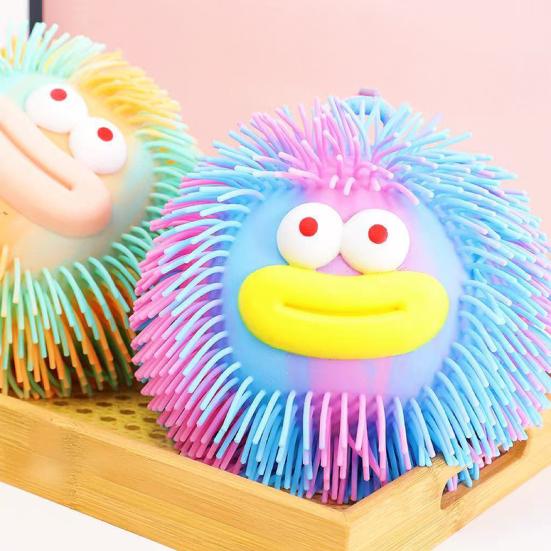 Cartoon Sausage Mouth Stress Ball Anxiety Relief Long Hairs Big Eyes Ball Fidget