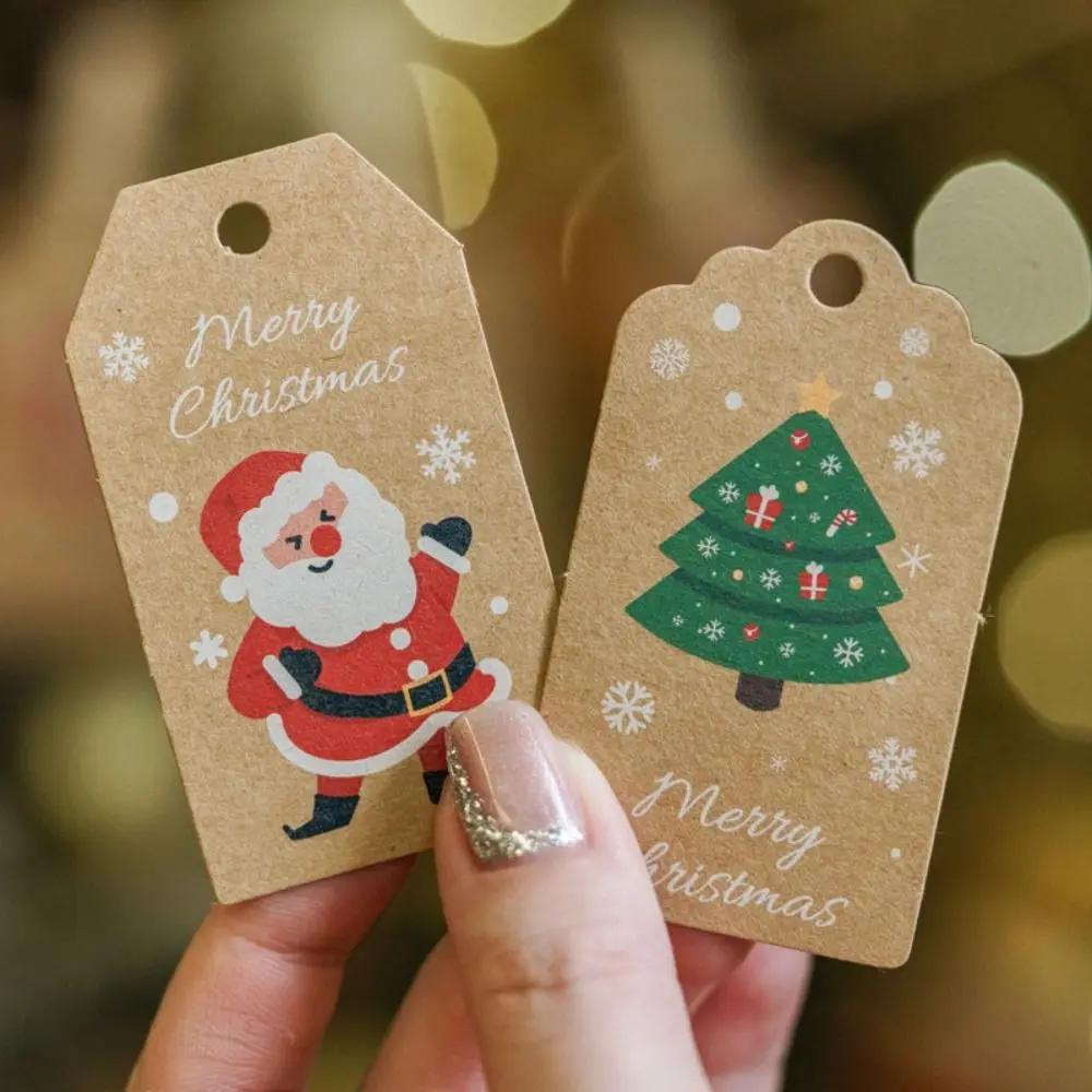 Paper Merry Christmas Kraft Paper Tags Santa Claus Cotton Rope Xmas tree Hanging Label Snowman Christmas Tree