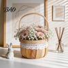 Hand-woven Flower Basket Basket, with Lace Decor, Hand-Woven Wicker Rattan Rustic Wood Portable Floral Gift Handmade