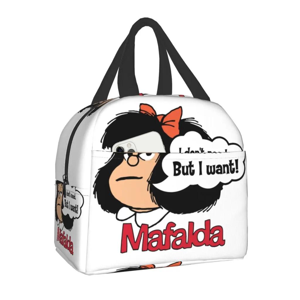 Mafalda Portable Lunch Box Quino Comic Cooler Thermal Food Insulated Lunch Bag For Women Kids School Children Multifunction Bags