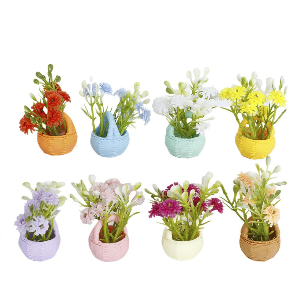 5Pcs Multicolors Flower Basket Miniatures Resin Desktop Ornaments Fairy Garden Decoration Moss Terrarium Micro Landscape