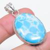 Natural Larimar Gemstone Handmade 925 Sterling Silver Jewelry Pendant 1.85" S3B91