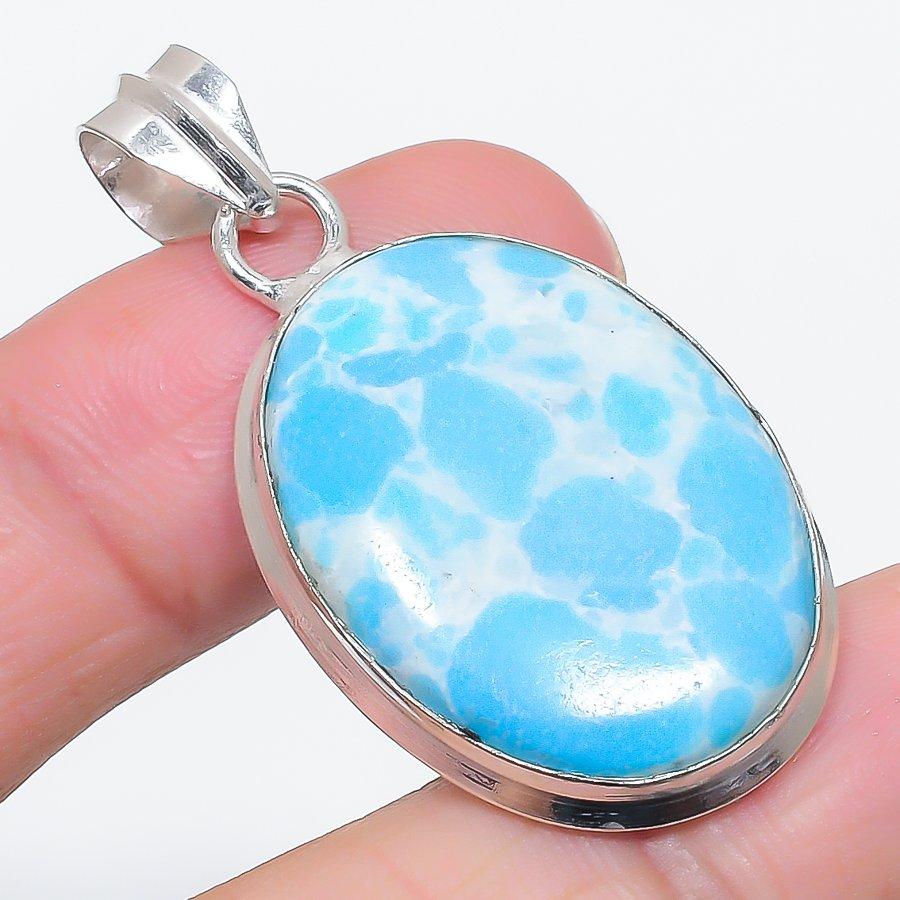 

Natural Larimar Gemstone Handmade 925 Sterling Silver Jewelry Pendant 1.85 i8Z80