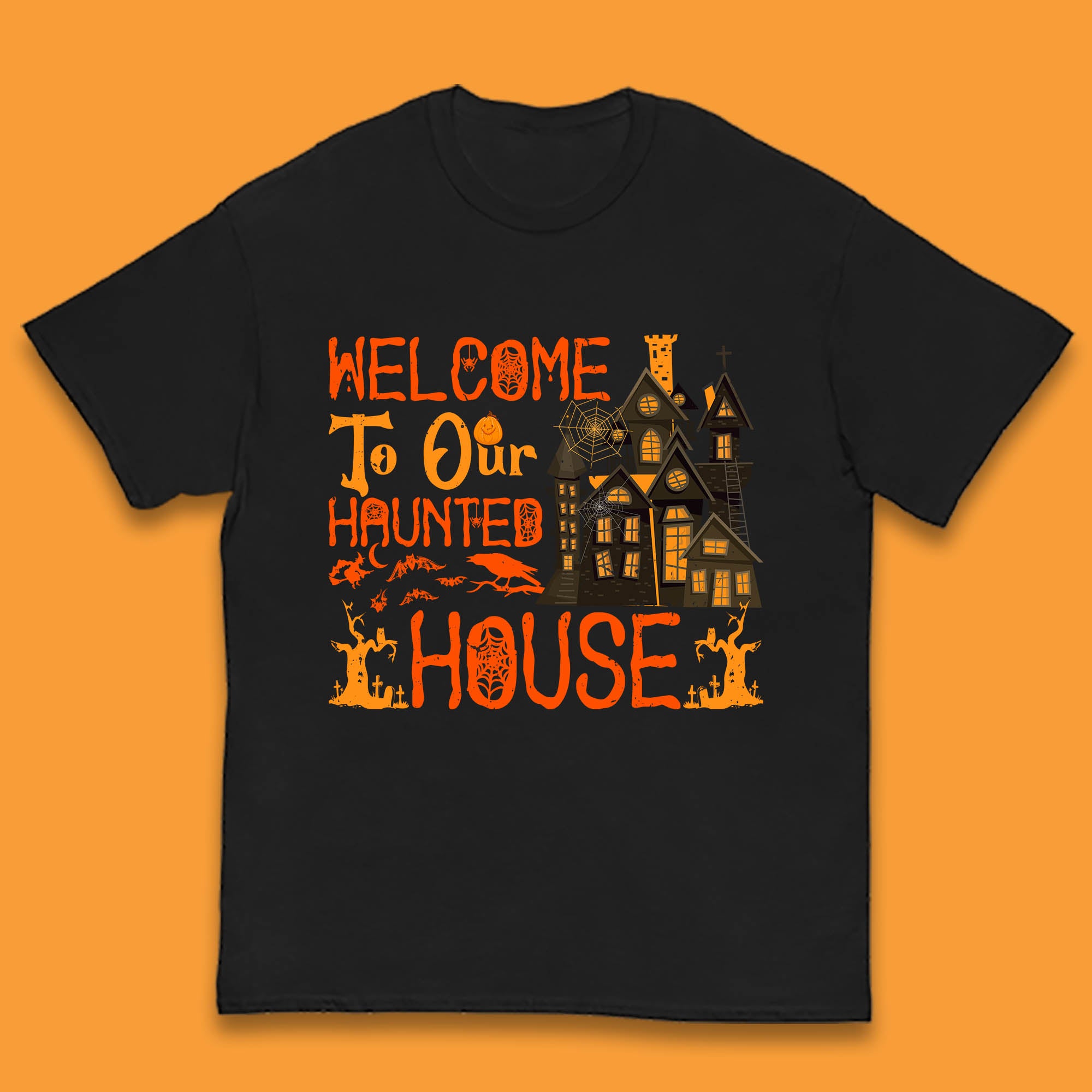 Welcome To Our Haunted House Halloween Horror Scary Spooky House Kids T Shirt 140