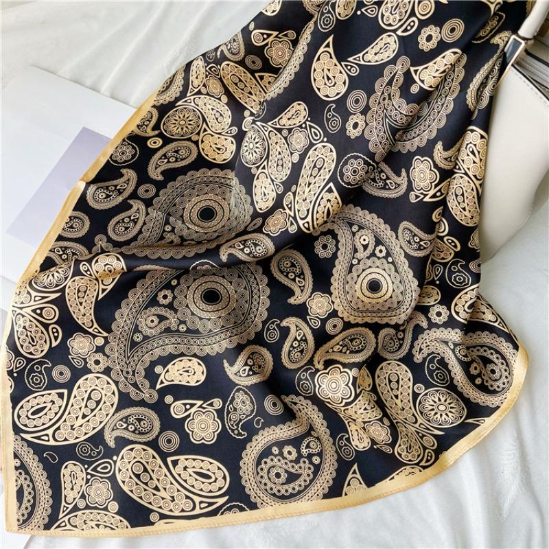 

Black and gold paisley silk scarf - women s autumn style, 70cm square scarf 65